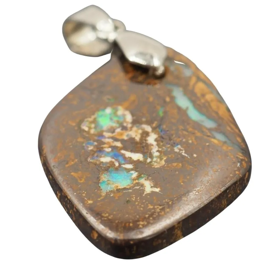 18ct White Gold Plated Boulder Opal Pendant
