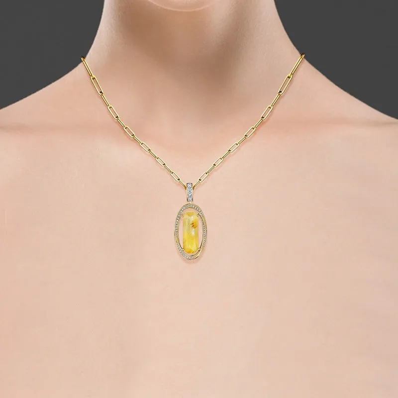 18k Onsa Yellow Gold Necklace With 0.62 Cts Vs-Gh Diamonds  And Rutilated Quartz