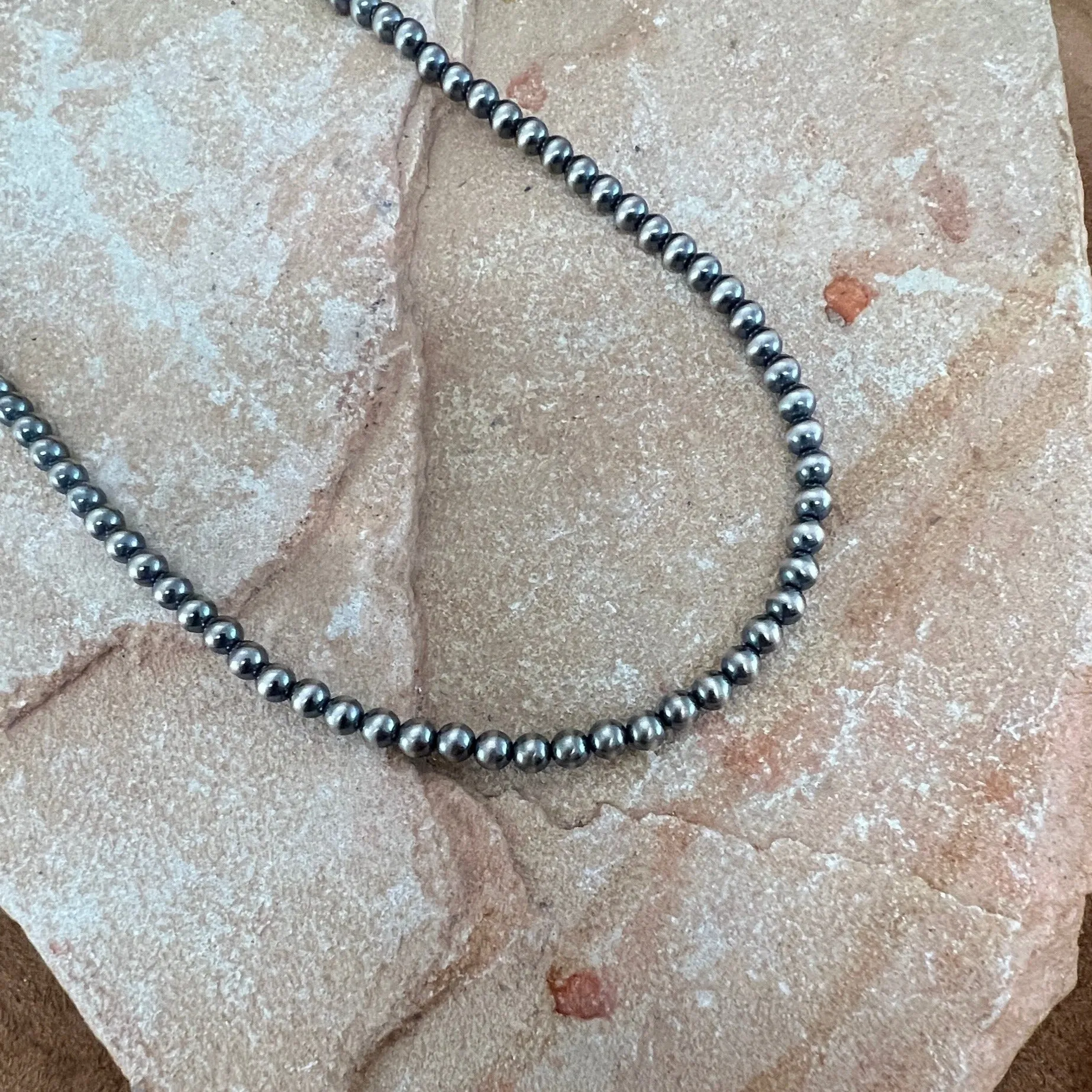 20" Single Strand Oxidized Sterling Silver Beaded Necklace 5 mm