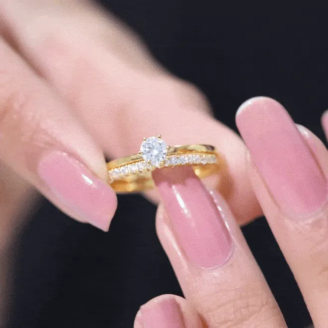 3/4 CT Cubic Zirconia Solitaire Simple Ring Set in Gold