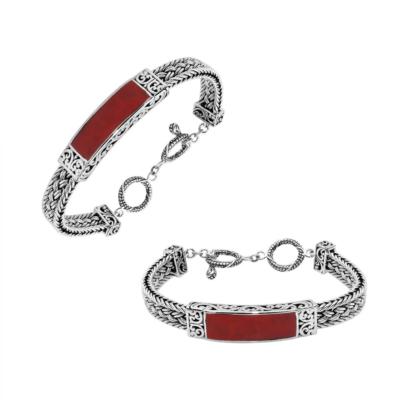 AB-1148-CR Sterling Silver Bracelet With Coral