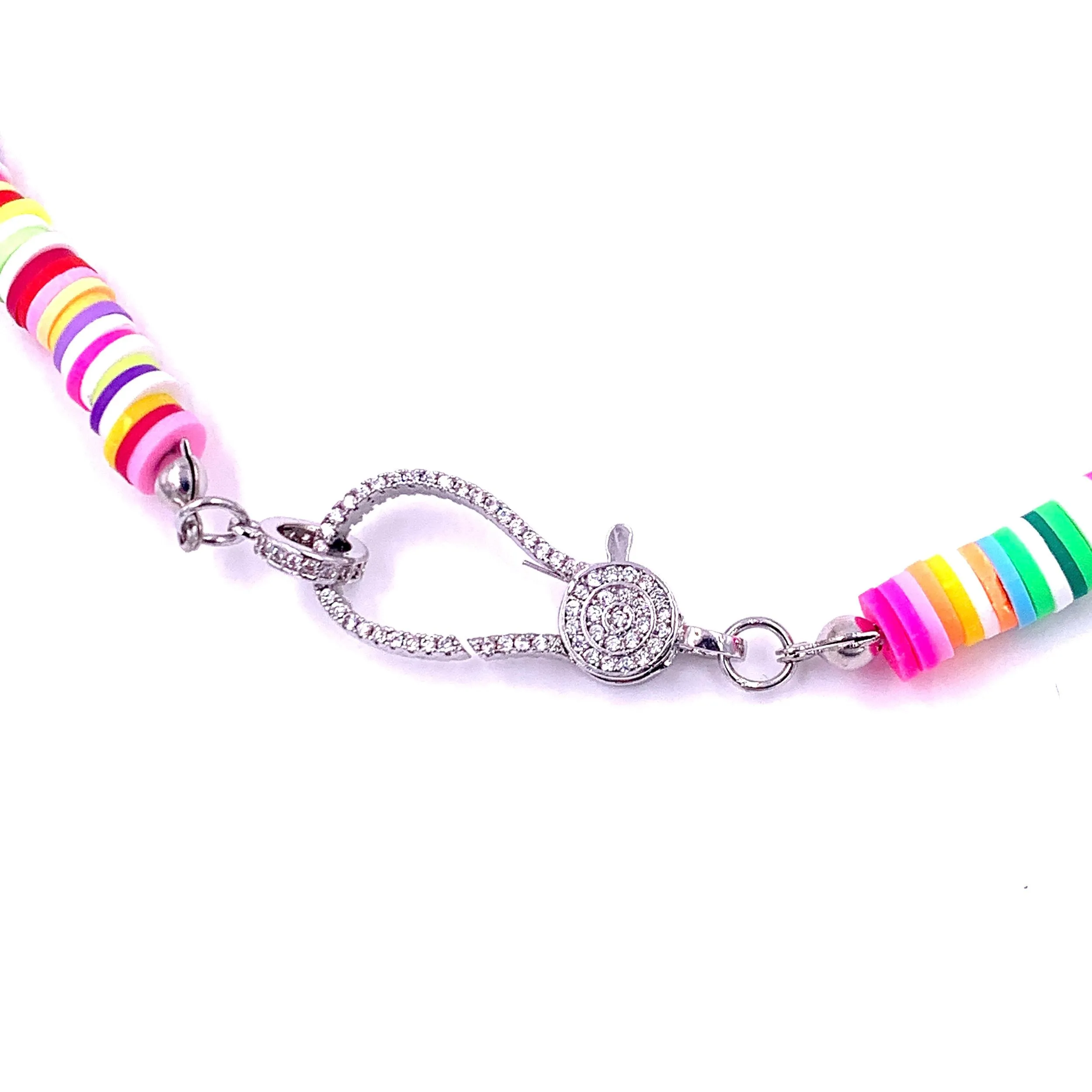 Ashley Gold Rainbow Neon Clay Disc Bead Necklace