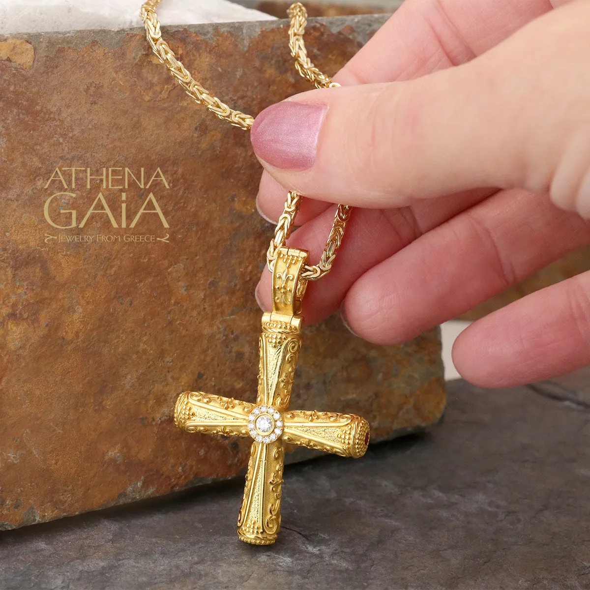 Byzantine Embroidery Diamond Halo Orthodox Cross (Large)
