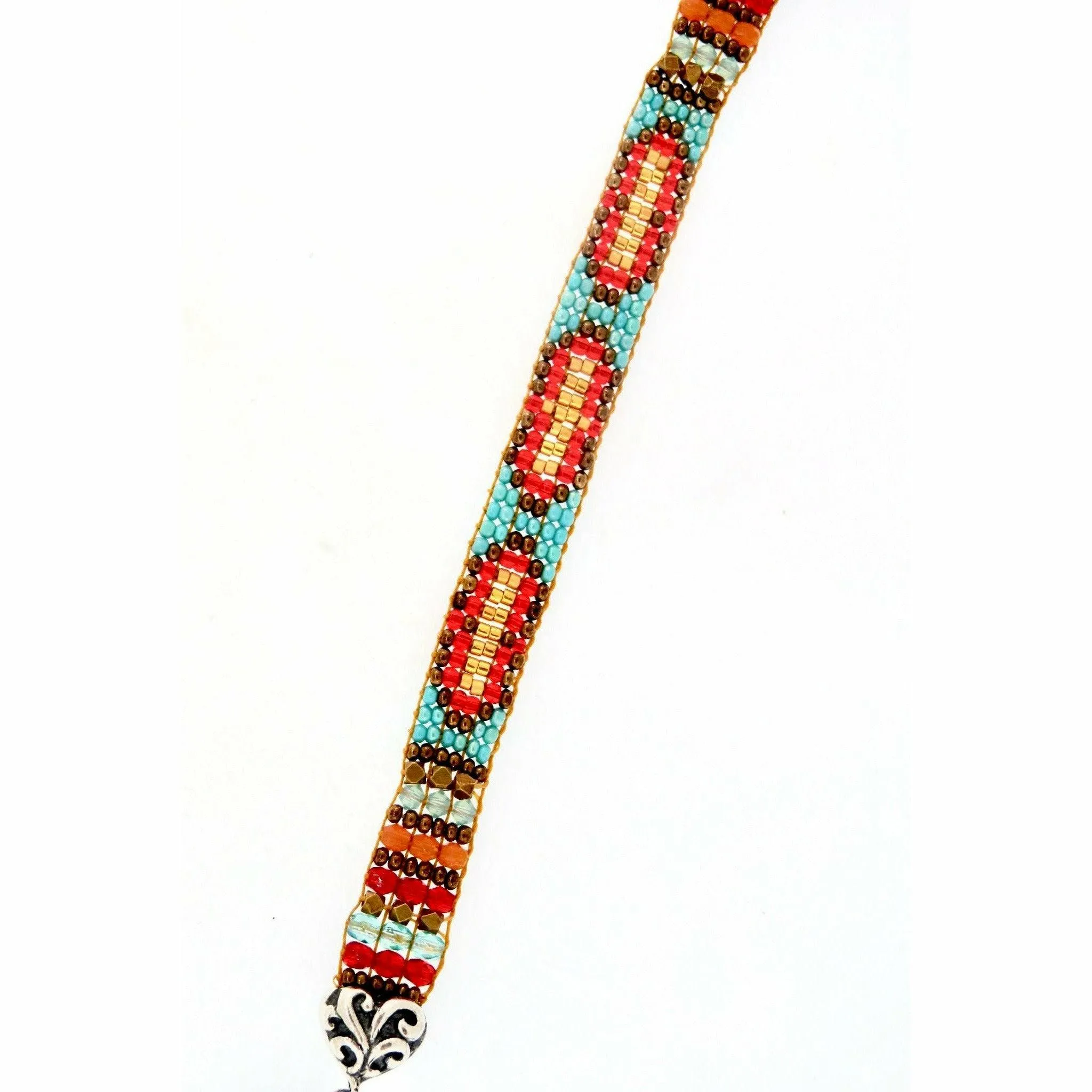 Chili Rose Turquoise and Red Mini Scroll  Bracelet