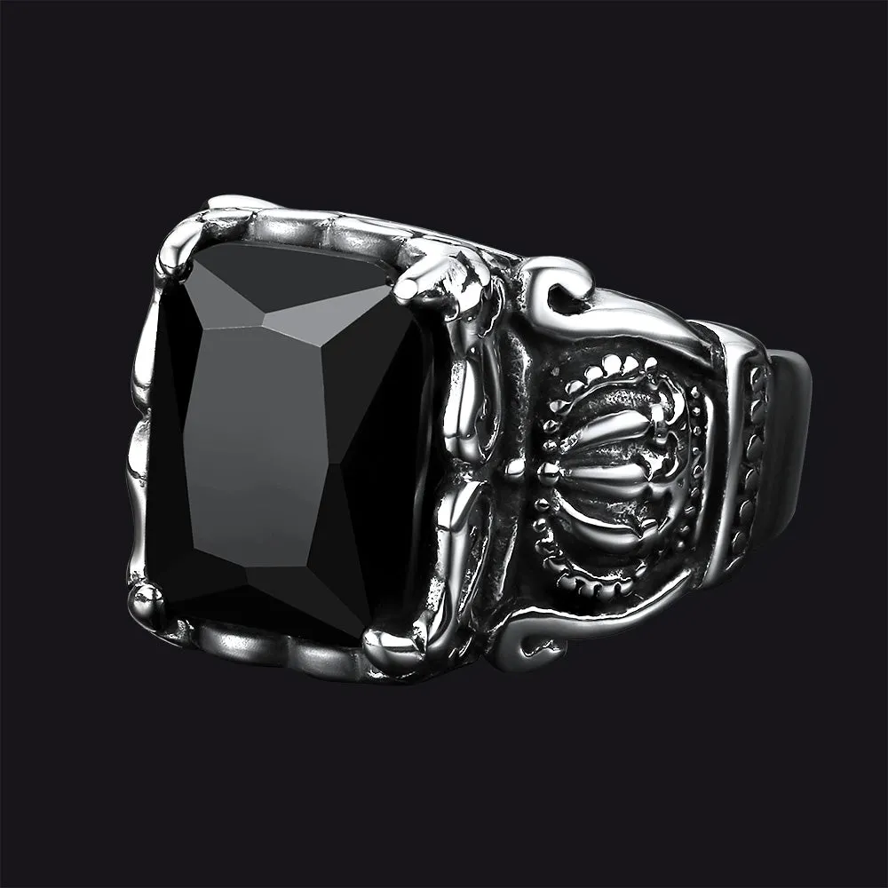 Crystal Crown Black Onyx Ring for Men