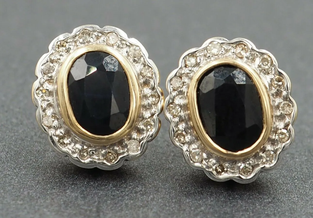 Diamond & Sapphire 9ct Yellow Gold Stud Earrings