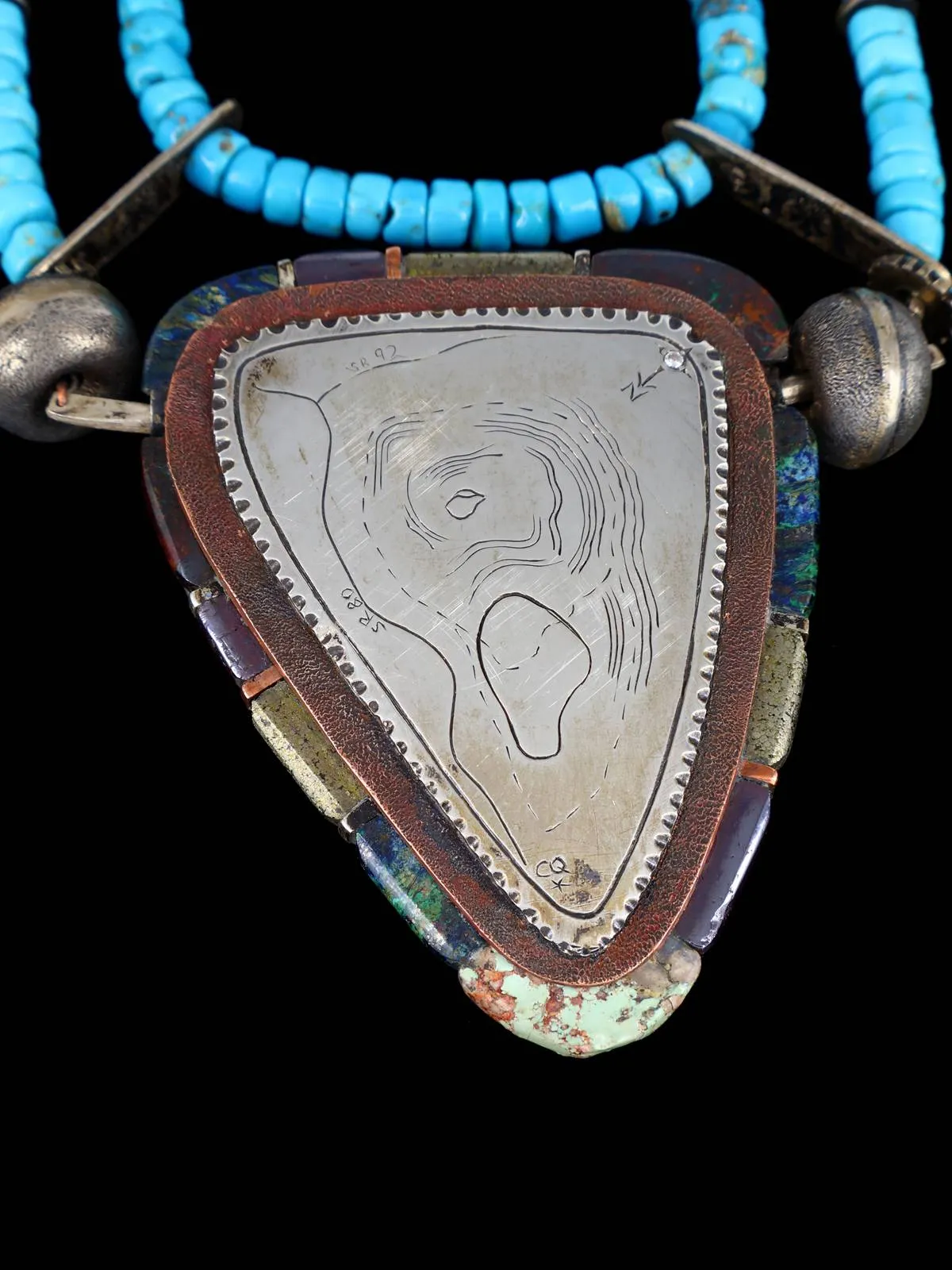 Estate Southwest Natural Bisbee Turquoise Sterling Silver Necklace