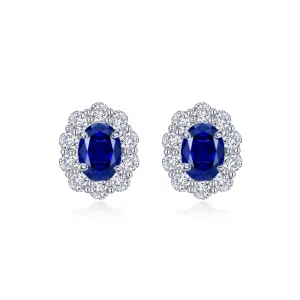 Fancy Lab-Grown Sapphire Halo Stud Earrings