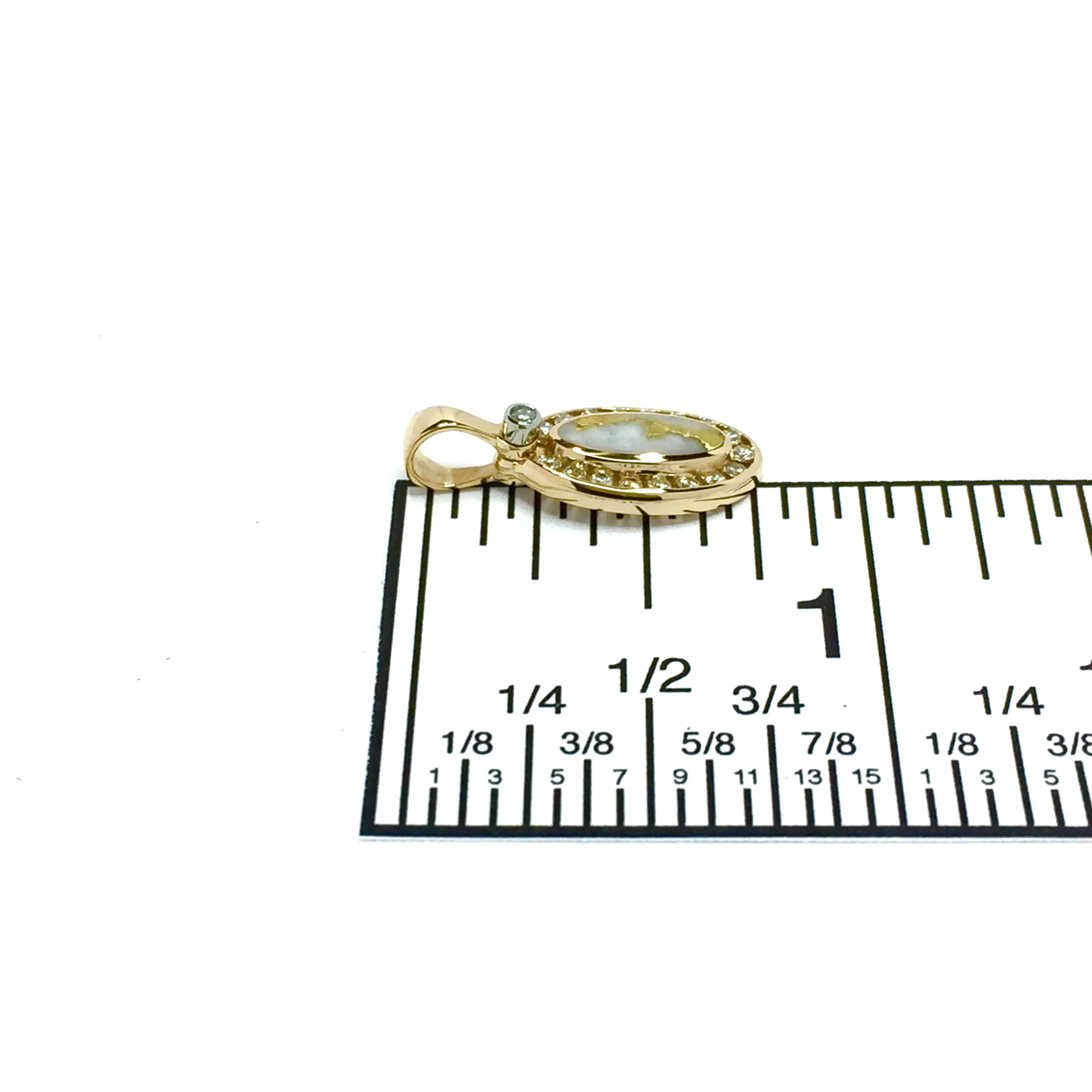 Gold Quartz Pendant Oval Inlaid with .22ctw Round Diamonds Halo