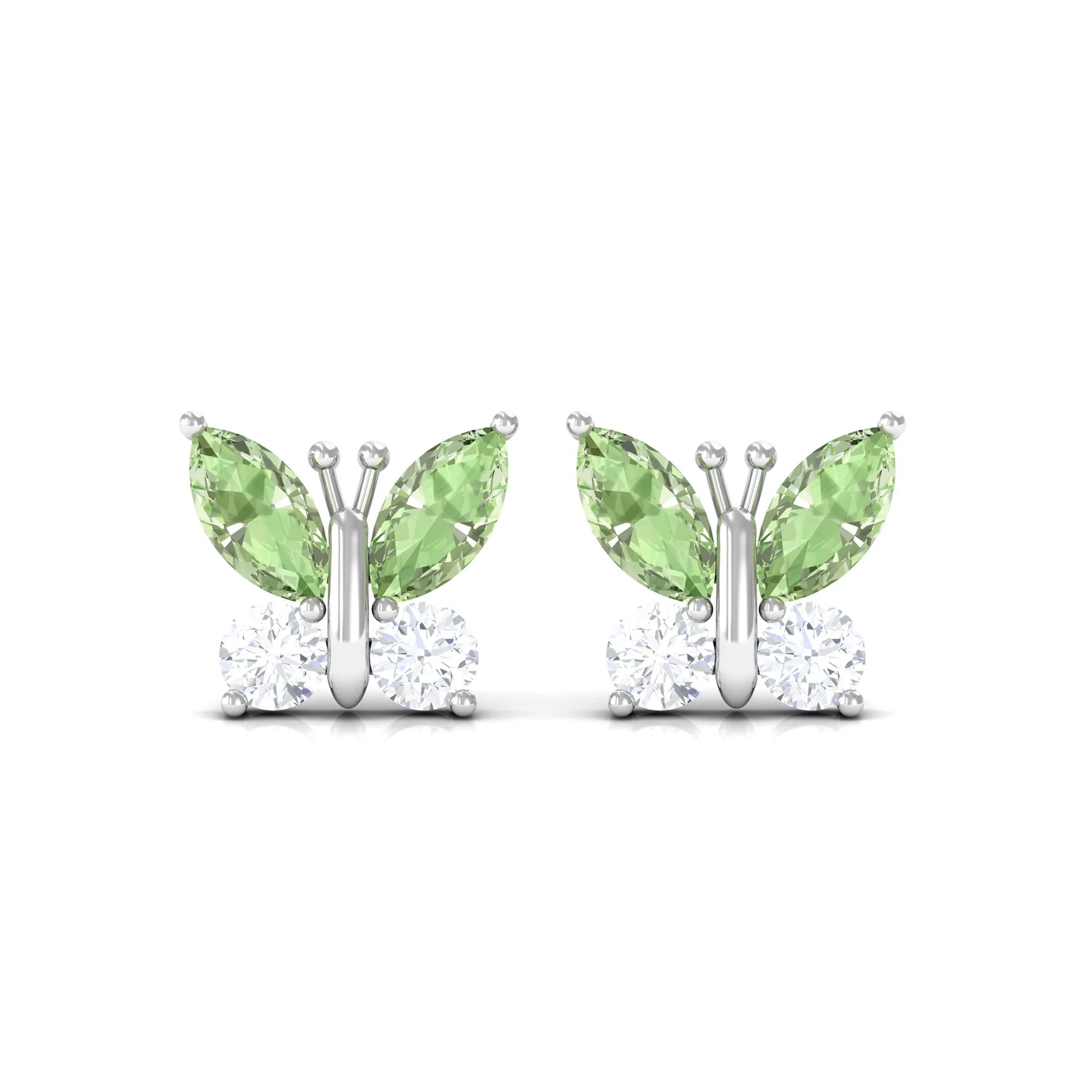 Green Sapphire and Diamond Butterfly Stud Earrings