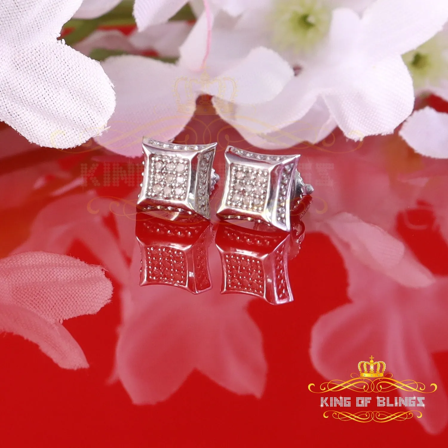 King Of Bling's 0.05ct Real Diamond 925 Sterling Silver Women's & Men's White Kite Stud Earring