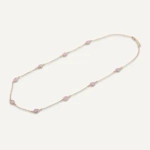 Long Rose Quartz Multi Crystal Necklace In Gold-Tone