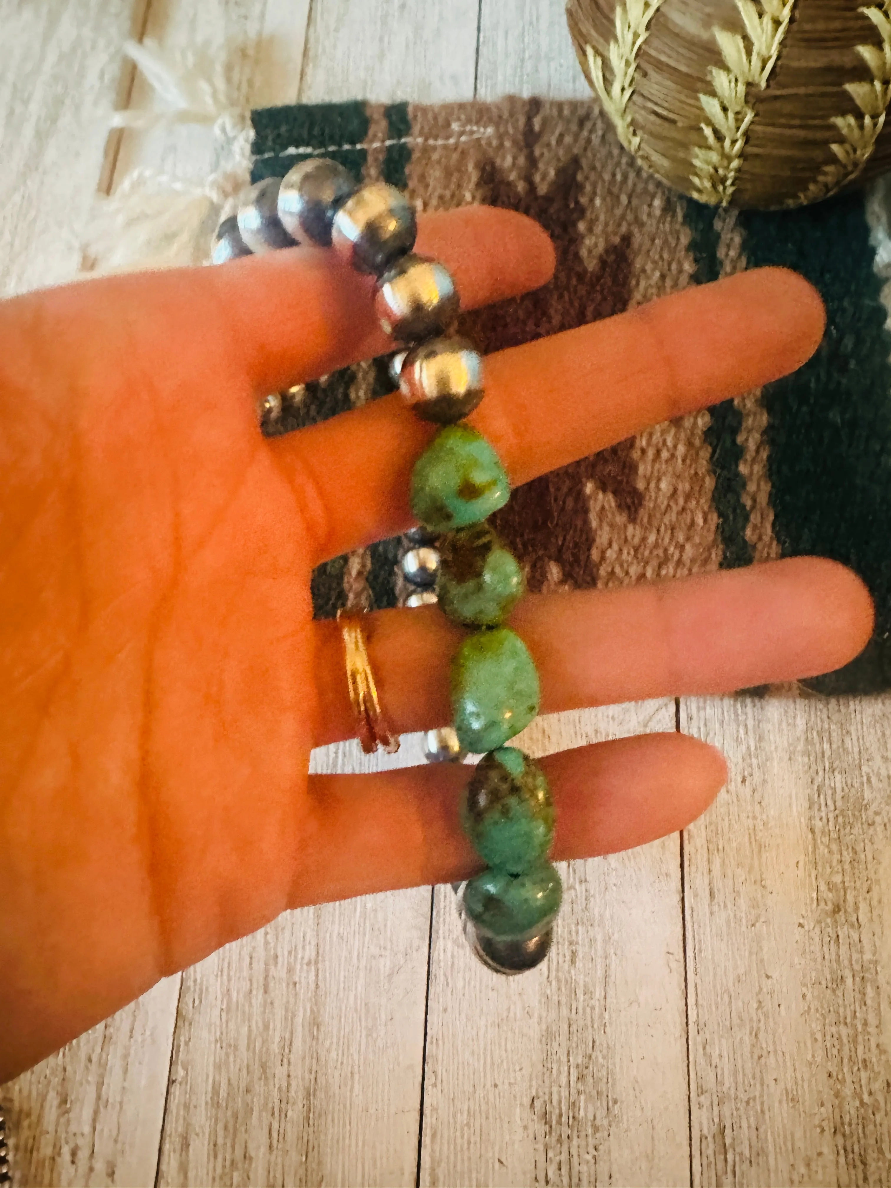 Navajo Sterling Silver Pearl & Turquoise Beaded 18” Necklace