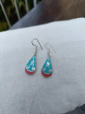 Nepalese Tear Drop In Lay Detailed Earrings.