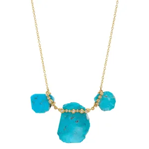 One of a Kind Turquoise Slab and Diamond Necklace