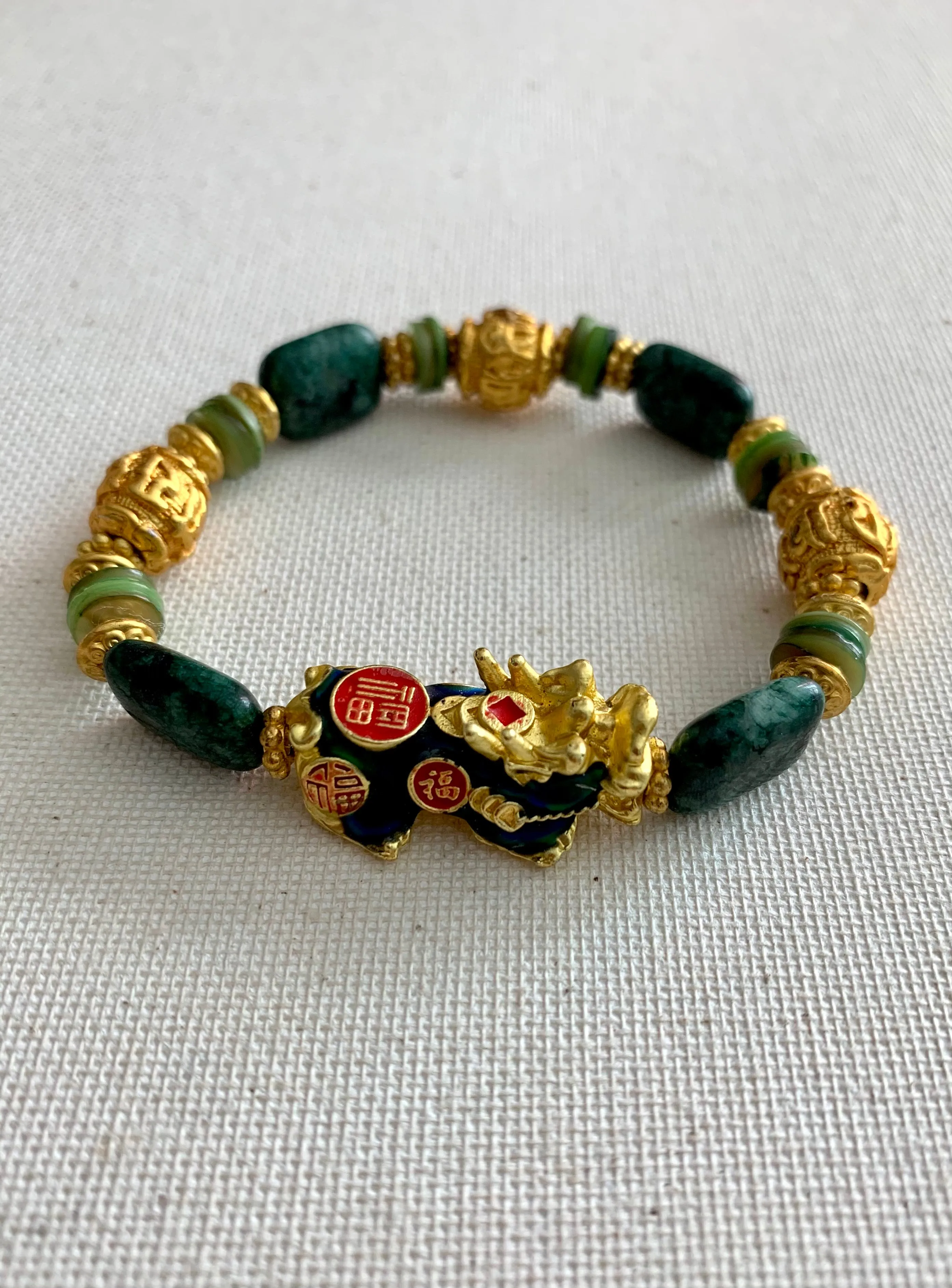 Pixiu Dragon and African Jasper Bracelet