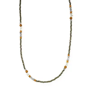 Pyrite, Herkimer Crystals, and Labradorite Gold Vermeil Necklace - "Stormy Days"