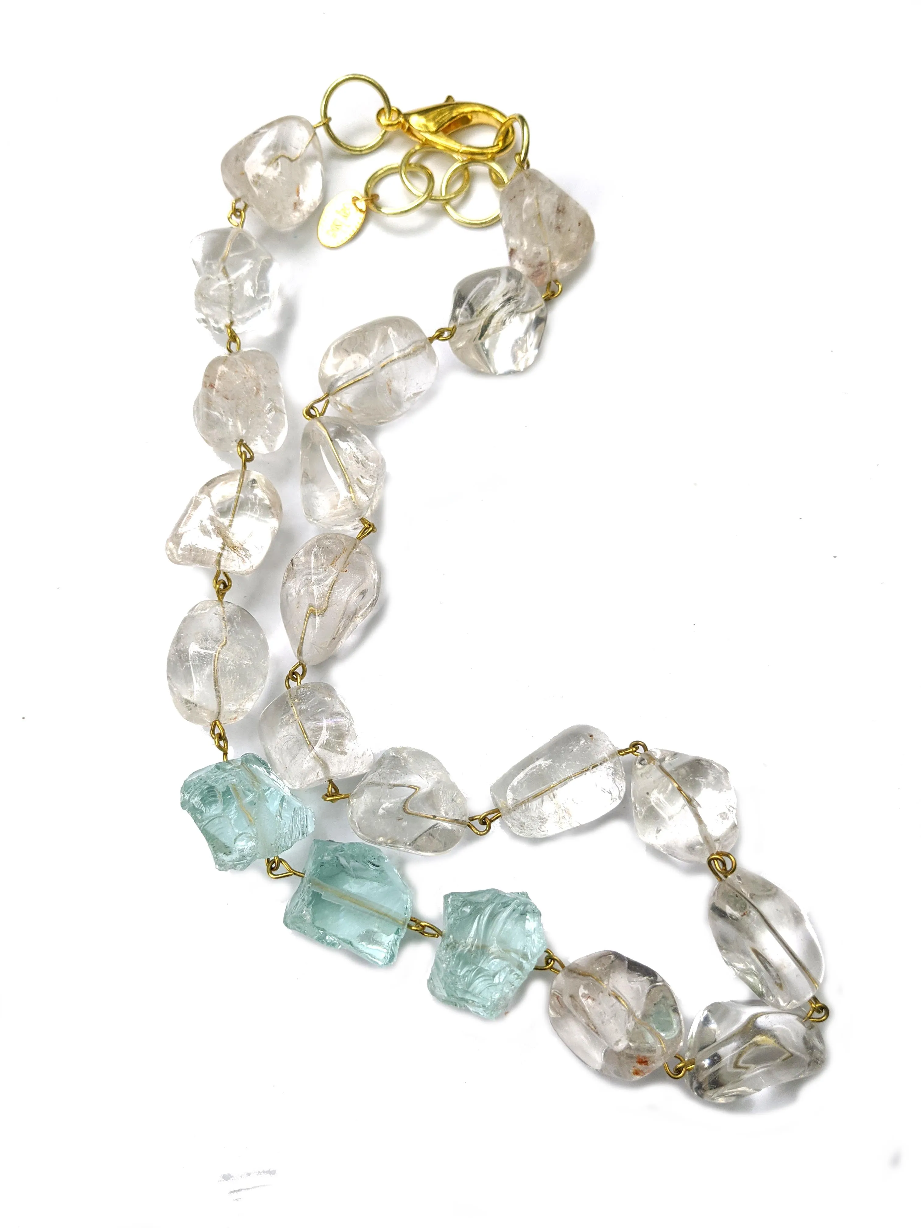 Real Clear Quartz Smooth Nuggers   Aqua Quartz Handlinked Necklace Woman Gay Isber