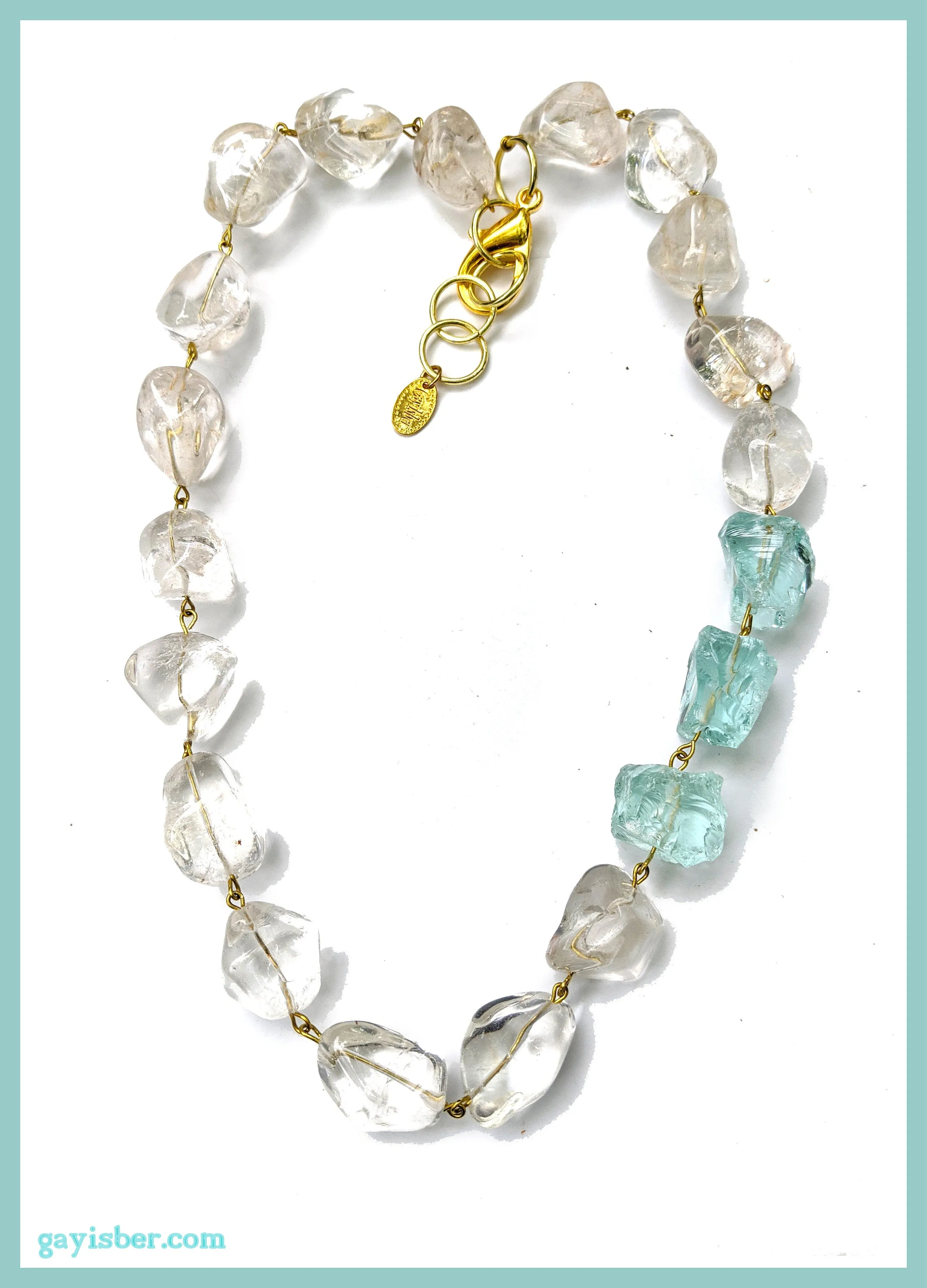 Real Clear Quartz Smooth Nuggers   Aqua Quartz Handlinked Necklace Woman Gay Isber