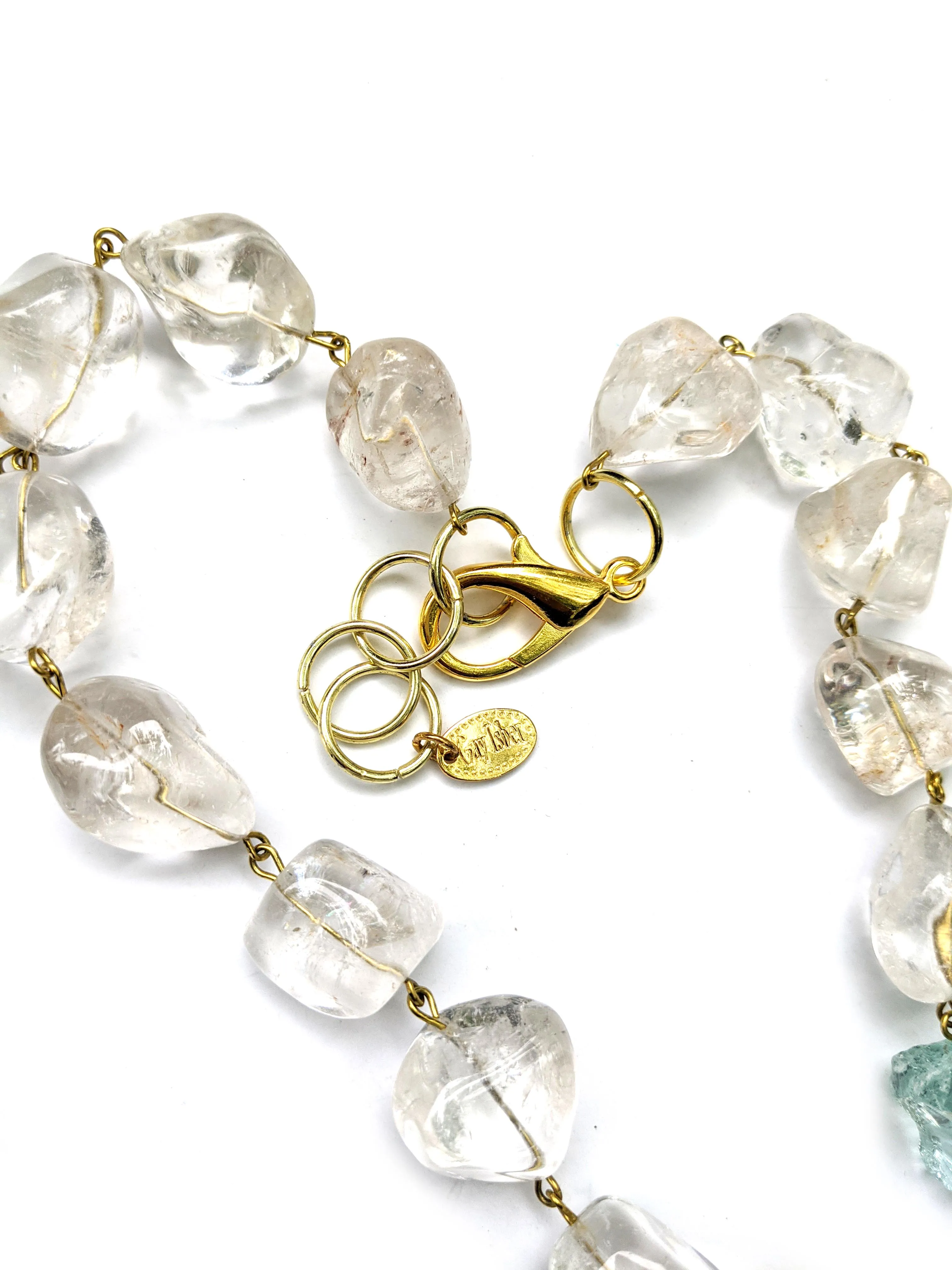 Real Clear Quartz Smooth Nuggers   Aqua Quartz Handlinked Necklace Woman Gay Isber