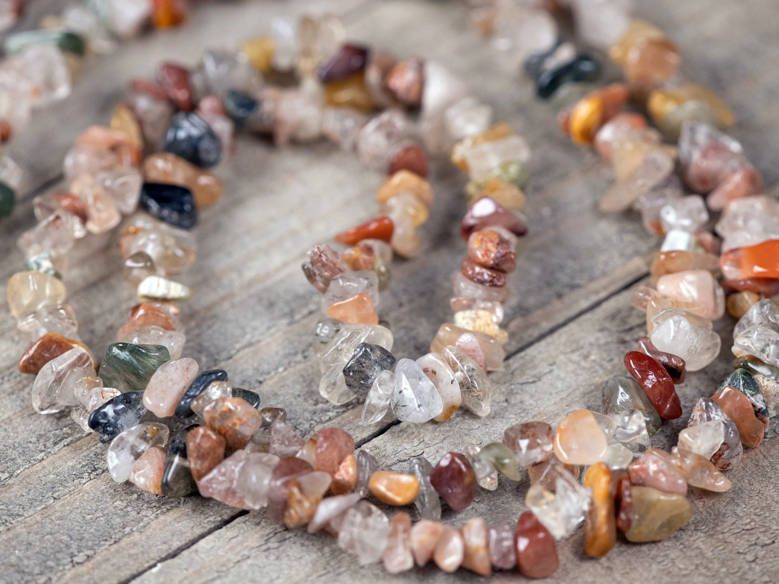 RUTILATED QUARTZ Crystal Necklace - Chip Beads - Long Crystal Necklace, Beaded Necklace, Handmade Jewelry, E1787