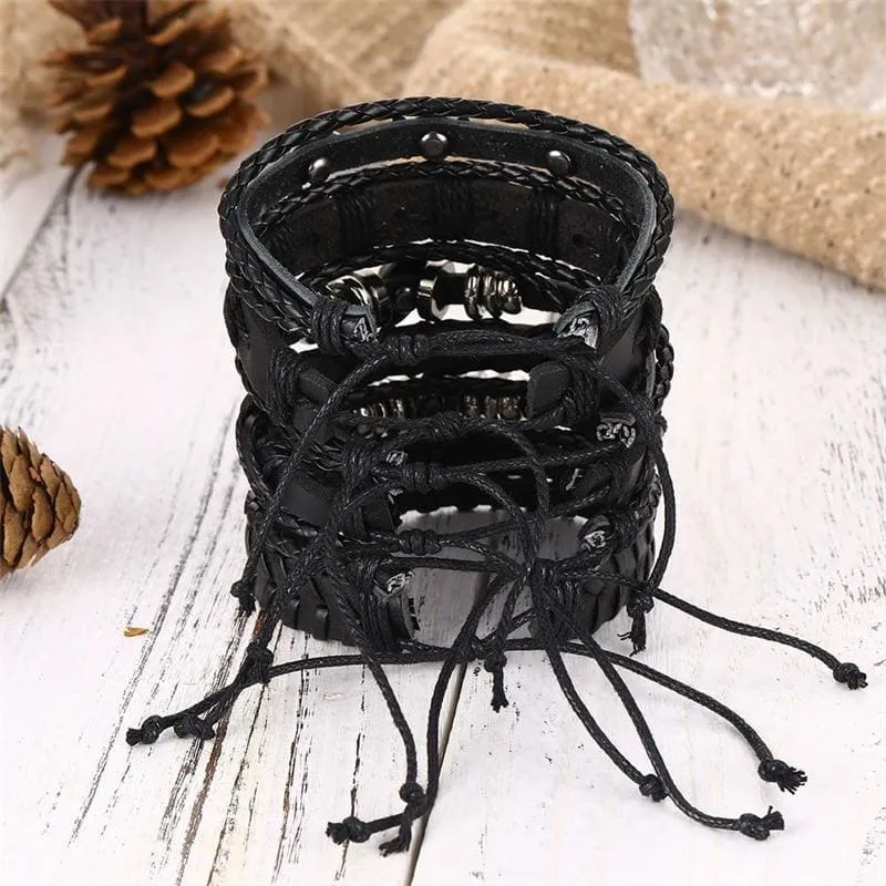 Skull Leather Bracelet 6-Pieces