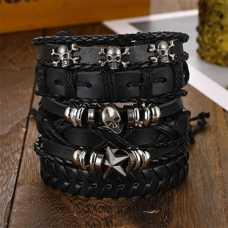 Skull Leather Bracelet 6-Pieces