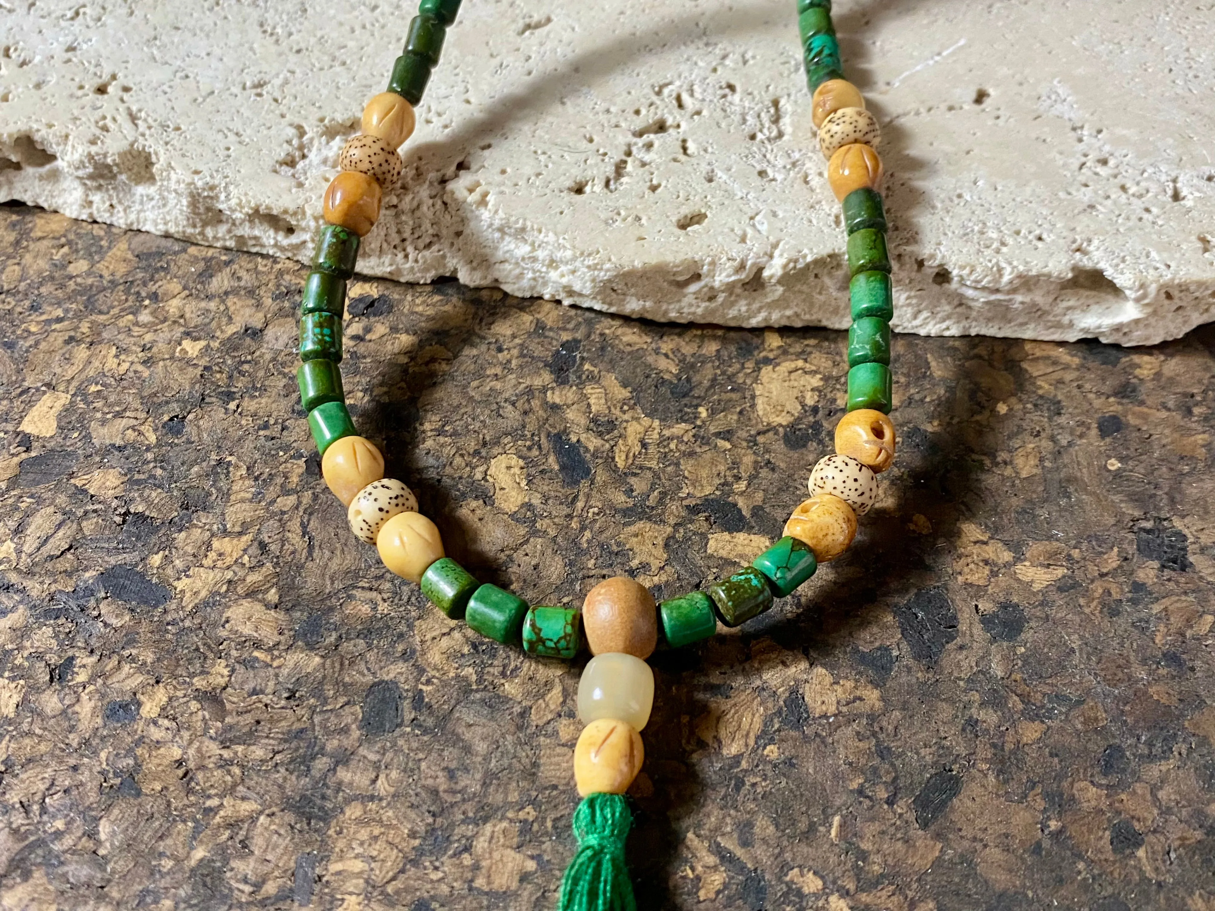Turquoise and Yak Bone Mala Necklace