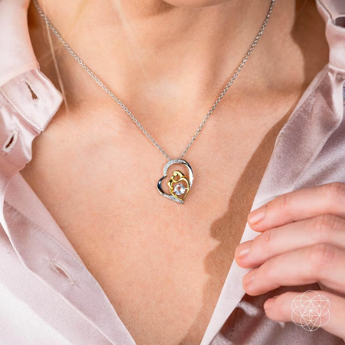 Unbreakable Bond - Mother & Child Crystal Heart Pendant with Clear Quartz