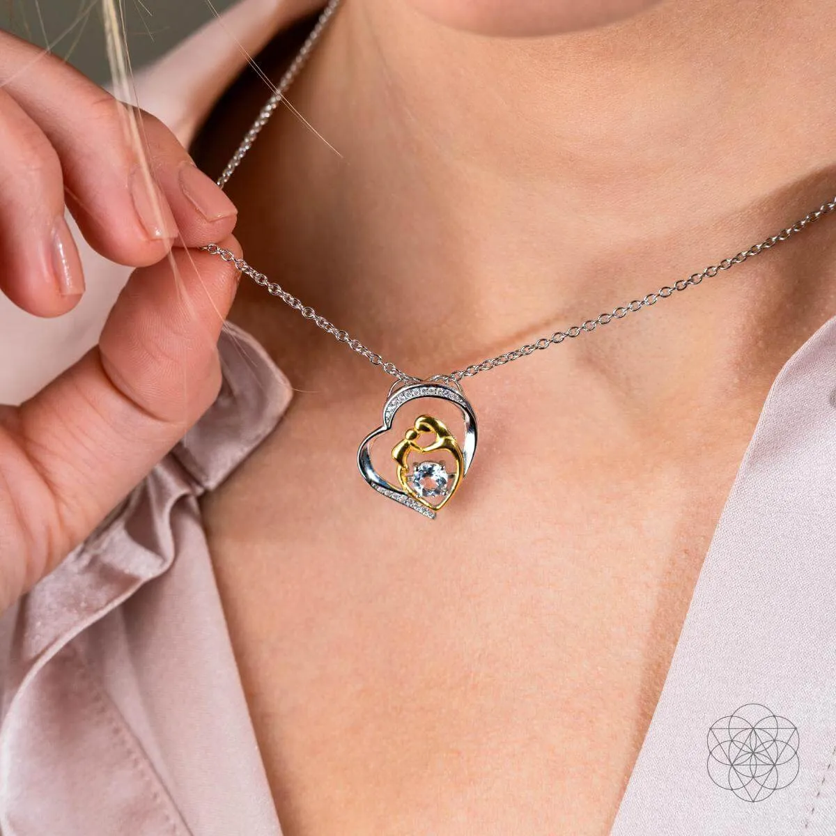Unbreakable Bond - Mother & Child Crystal Heart Pendant with Clear Quartz