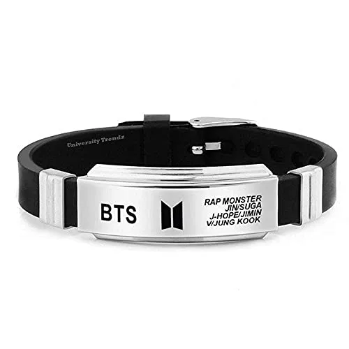 University Trendz BTS Army Metal Tag Silicon Wristband Bracelet with BTS Signature Bracelet for Boys & Men (Pack of 2)