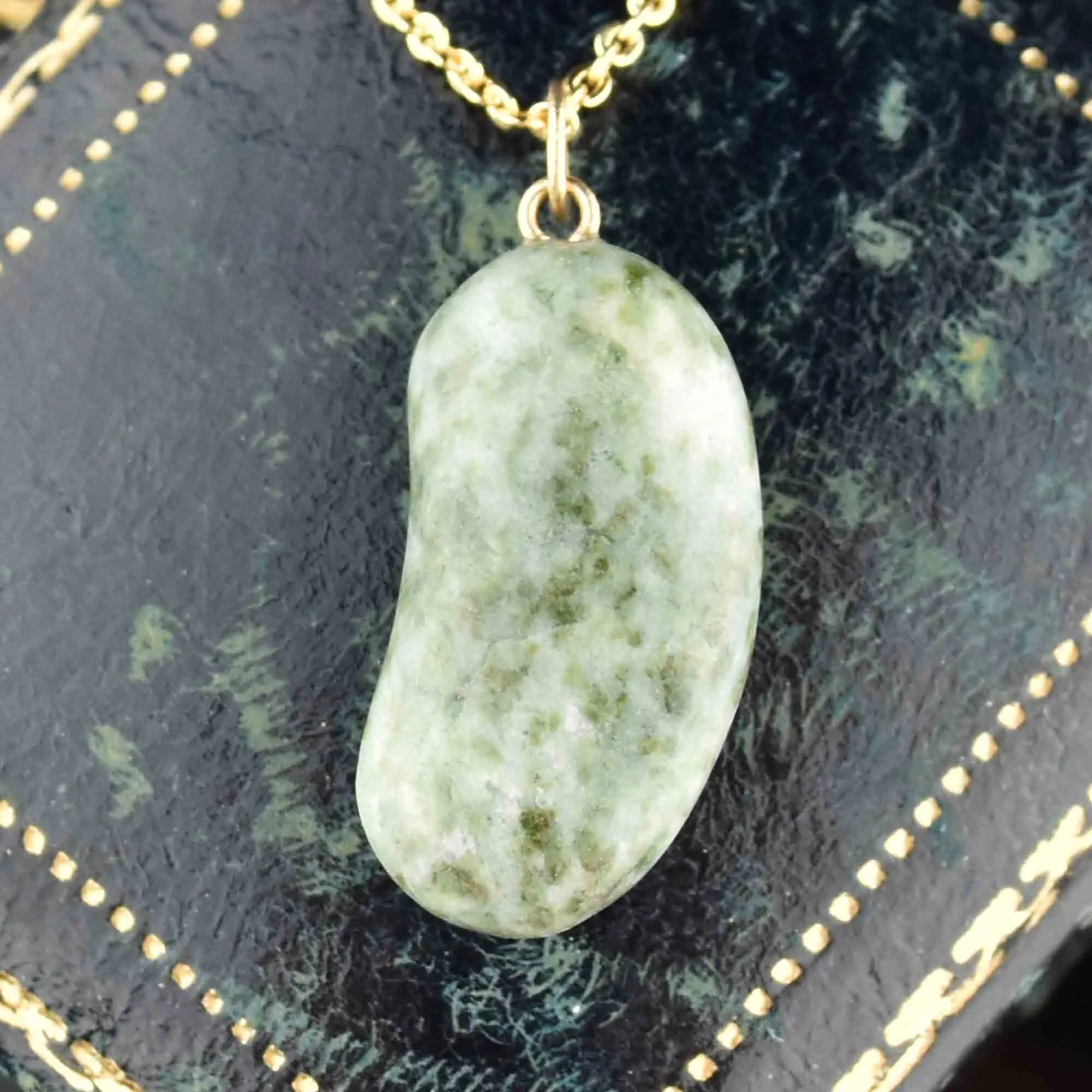 Vintage Gold Green Quartz Bean Pendant