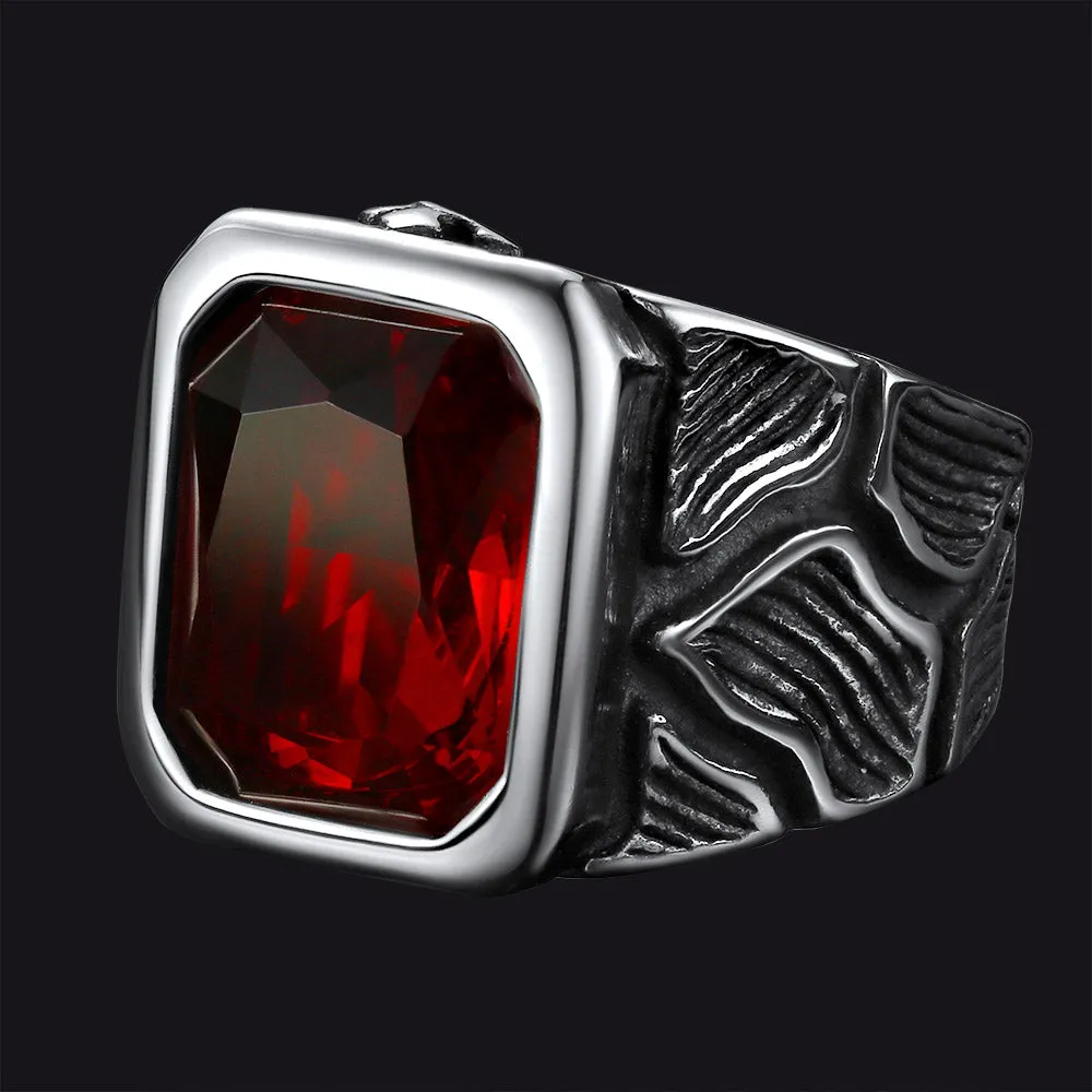 Vintage Lava Ruby Ring Stainless Steel Ring for Men