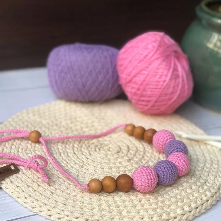 Yellow and White Crochet Wooden Beads Adjustable Necklace
